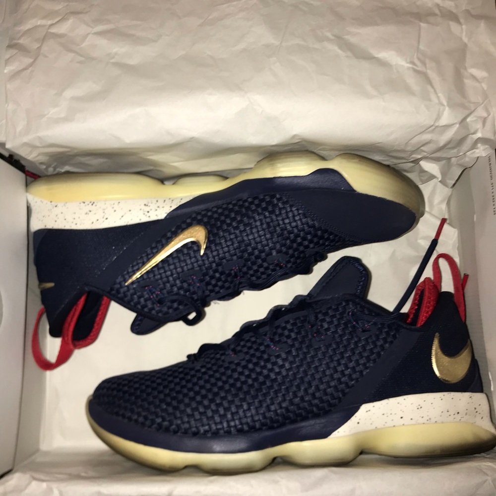 Nike Lebron 14 Low Midnight Navy/Metallic Gold "USA" Mens 11.5 Used